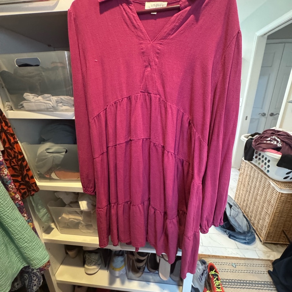 Umgee Red Long Sleeve V-Neck Sundress